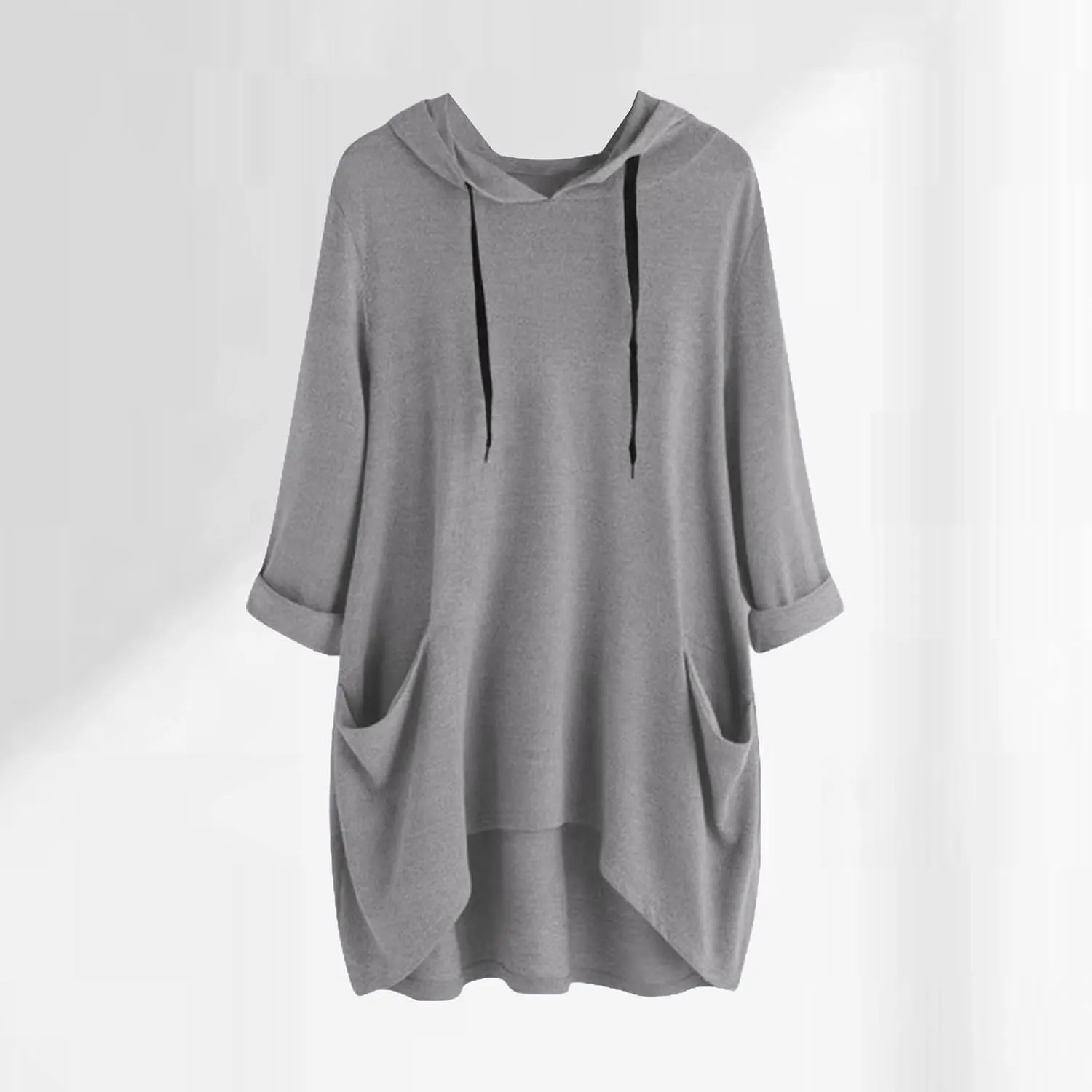 Women's Long Pattern Hooded Sweatshirt Oversized Solid Color Texture Pullover Tops Trendy Lightweight Loose Fit Dress