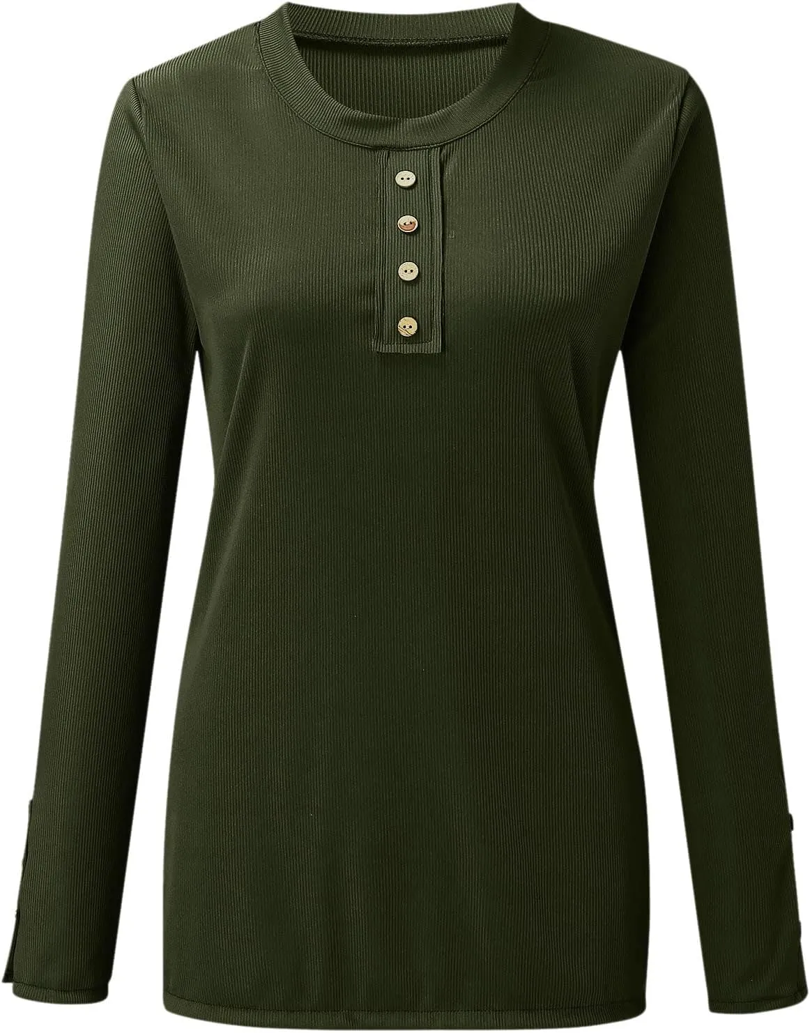 Womens Long Sleeve Henley Shirts 2024 Fall Fashion U Neck Basic Button Up Shirts Casual Comfy Slim Fit Pullover Tops