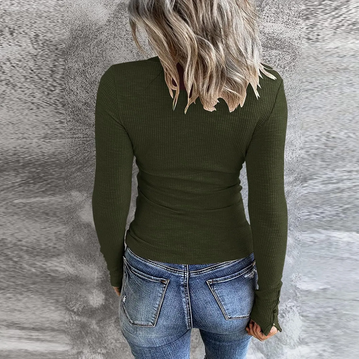Womens Long Sleeve Henley Shirts 2024 Fall Fashion U Neck Basic Button Up Shirts Casual Comfy Slim Fit Pullover Tops