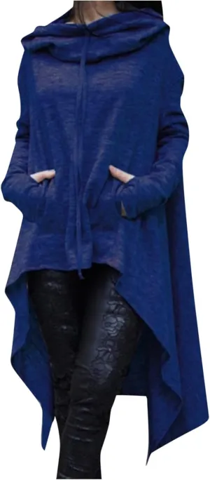 Women's Novelty Cowl Neck Sweatshirts Flowy Asymmetrical Hem Solid Hoodies Preppy Thumb Hole Oversized Pullover