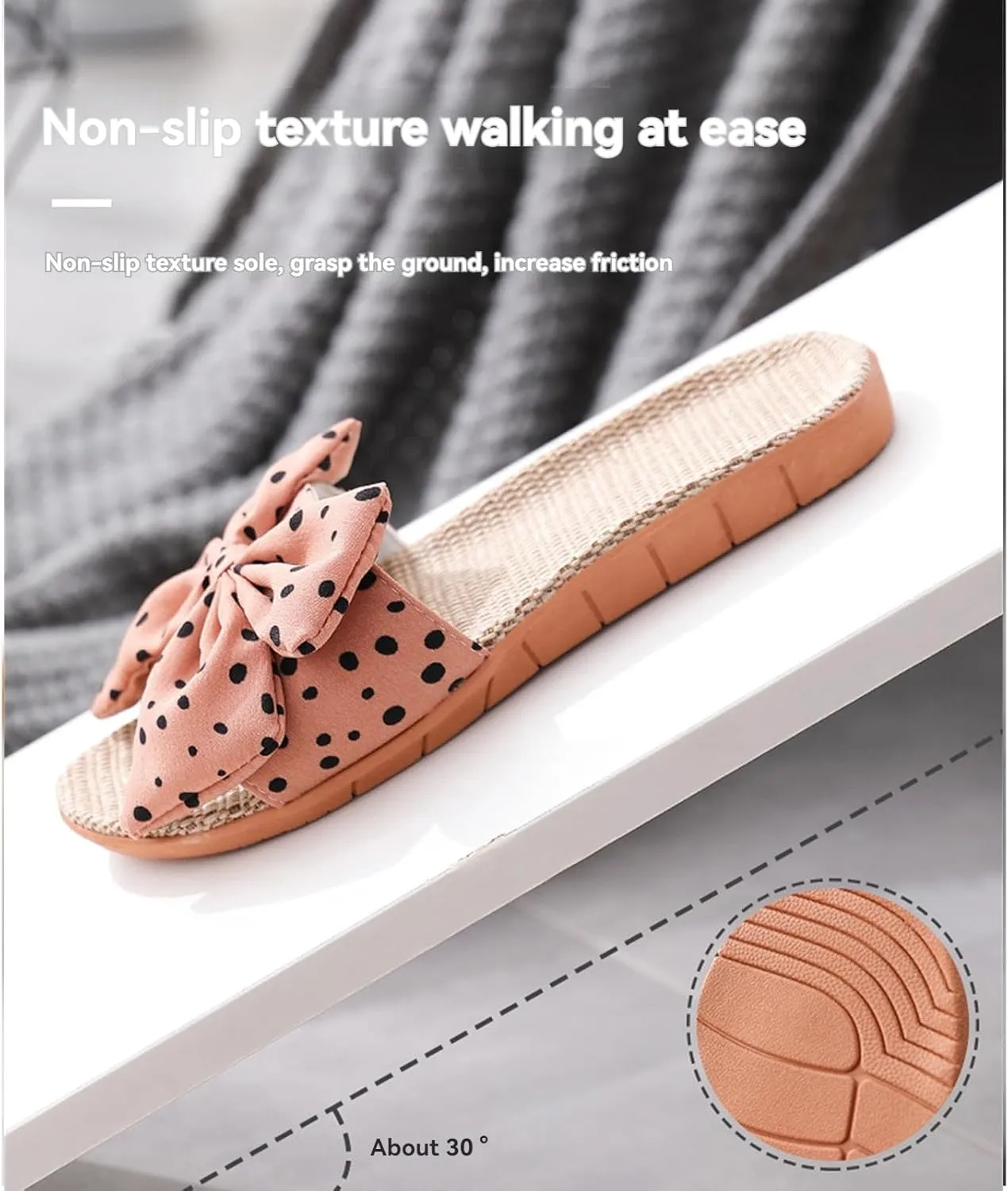 Women's Open-Toe Bow Slippers Fashion Linen Summer Outdoor Beach Shoes Comfy Absorb Sweat Indoor House Slippers Slides Non-Slip Casual Flat Sandals