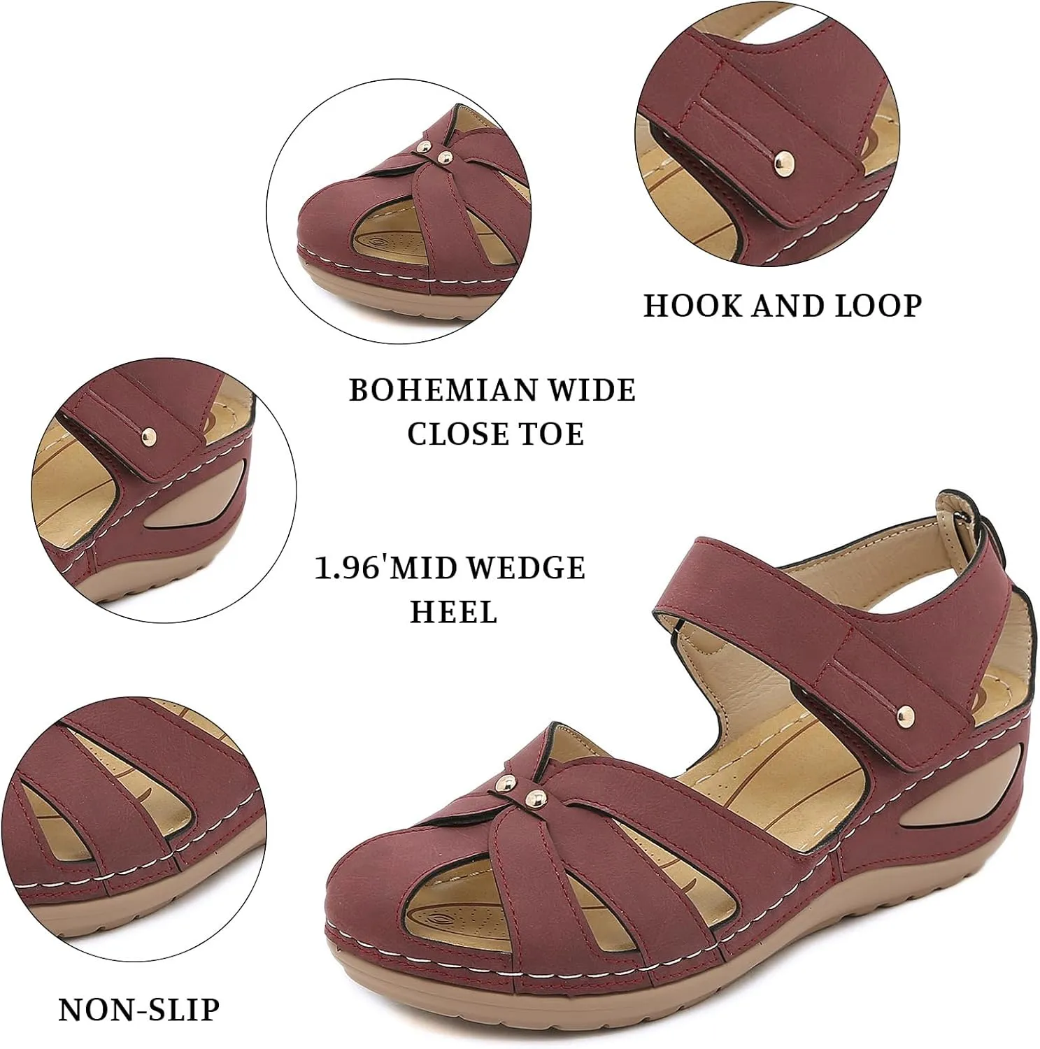 Womens Orthopedic Sandals Comforable Cutout Hook and Loop Wedges Gladiator Sandals, Closed Toe Fisherman Sandal Slip on Buckle Platform Weages Casual Walking Shoes