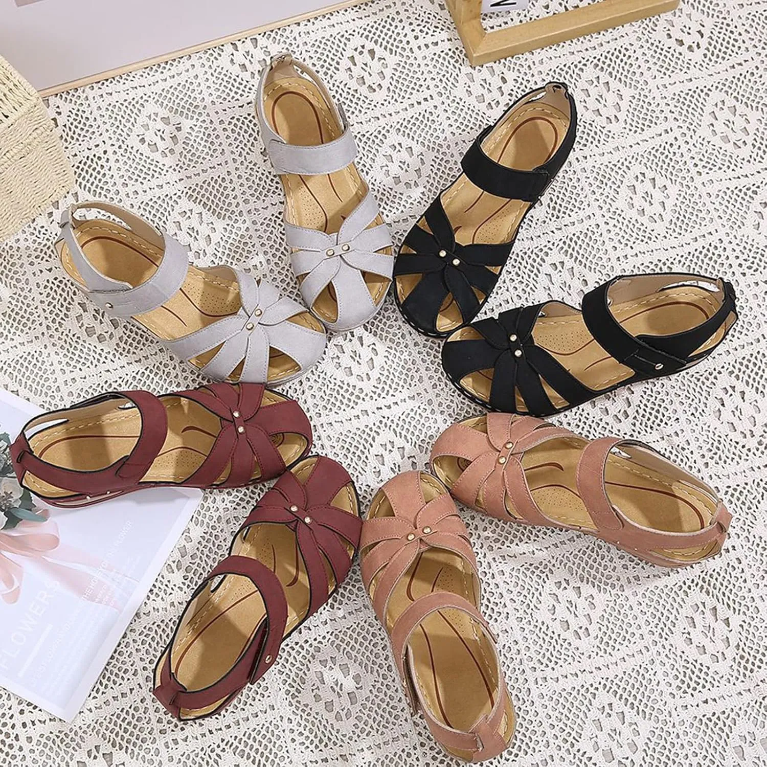Womens Orthopedic Sandals Comforable Cutout Hook and Loop Wedges Gladiator Sandals, Closed Toe Fisherman Sandal Slip on Buckle Platform Weages Casual Walking Shoes
