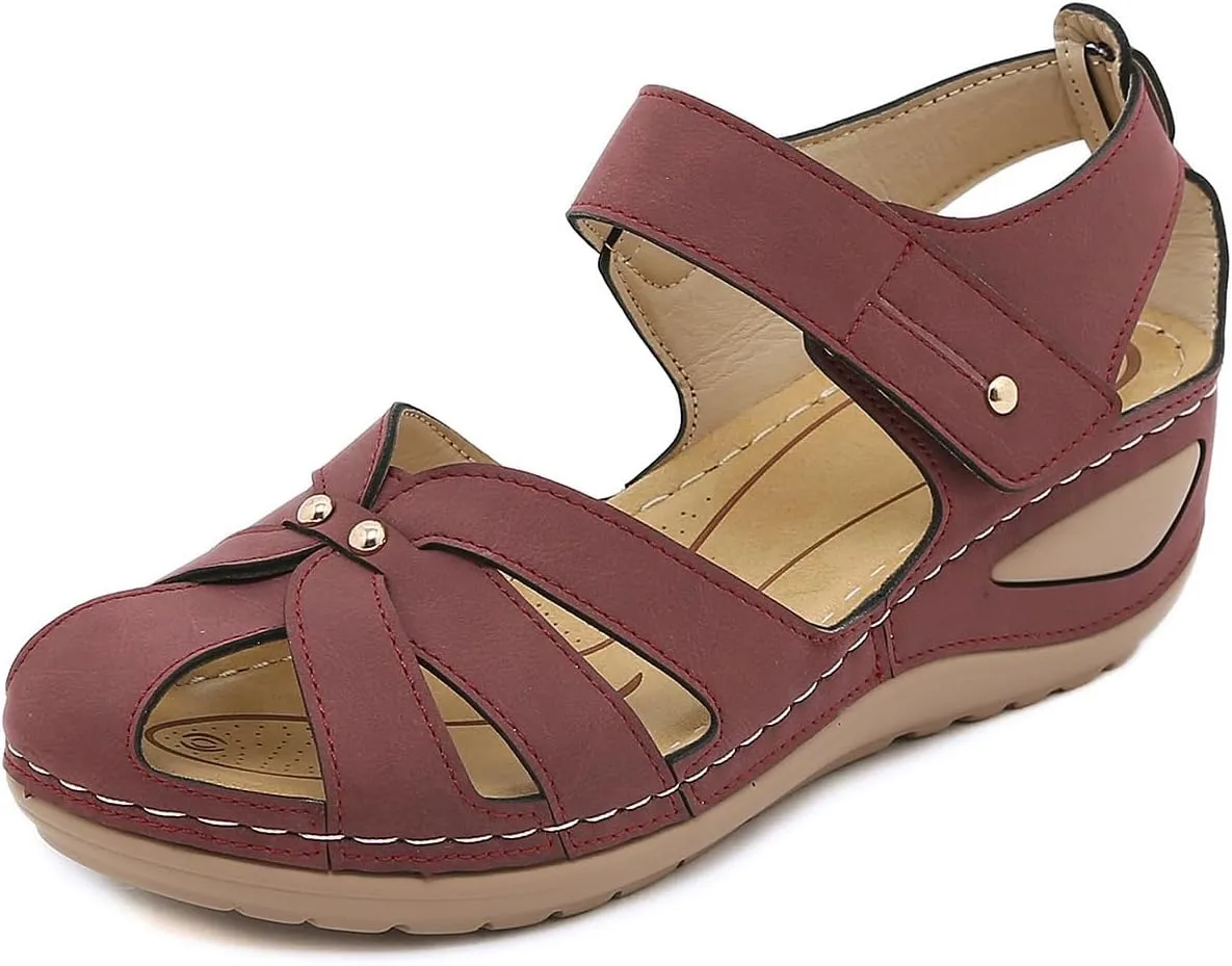 Womens Orthopedic Sandals Comforable Cutout Hook and Loop Wedges Gladiator Sandals, Closed Toe Fisherman Sandal Slip on Buckle Platform Weages Casual Walking Shoes