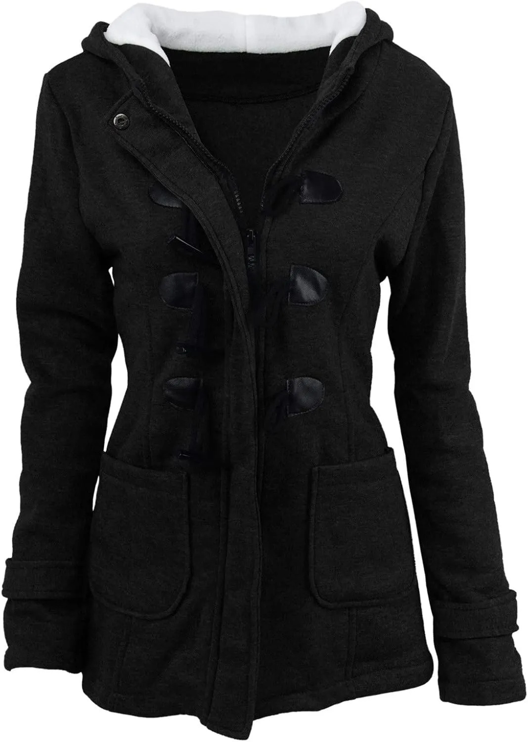 Womens Oversized Fuzzy Fleece Sherpa Hoodies Fashion Horn Button Fleece Thicken Coat Shaggy Warm Winter Outerwear