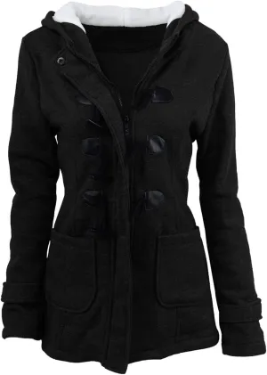 Womens Oversized Fuzzy Fleece Sherpa Hoodies Fashion Horn Button Fleece Thicken Coat Shaggy Warm Winter Outerwear