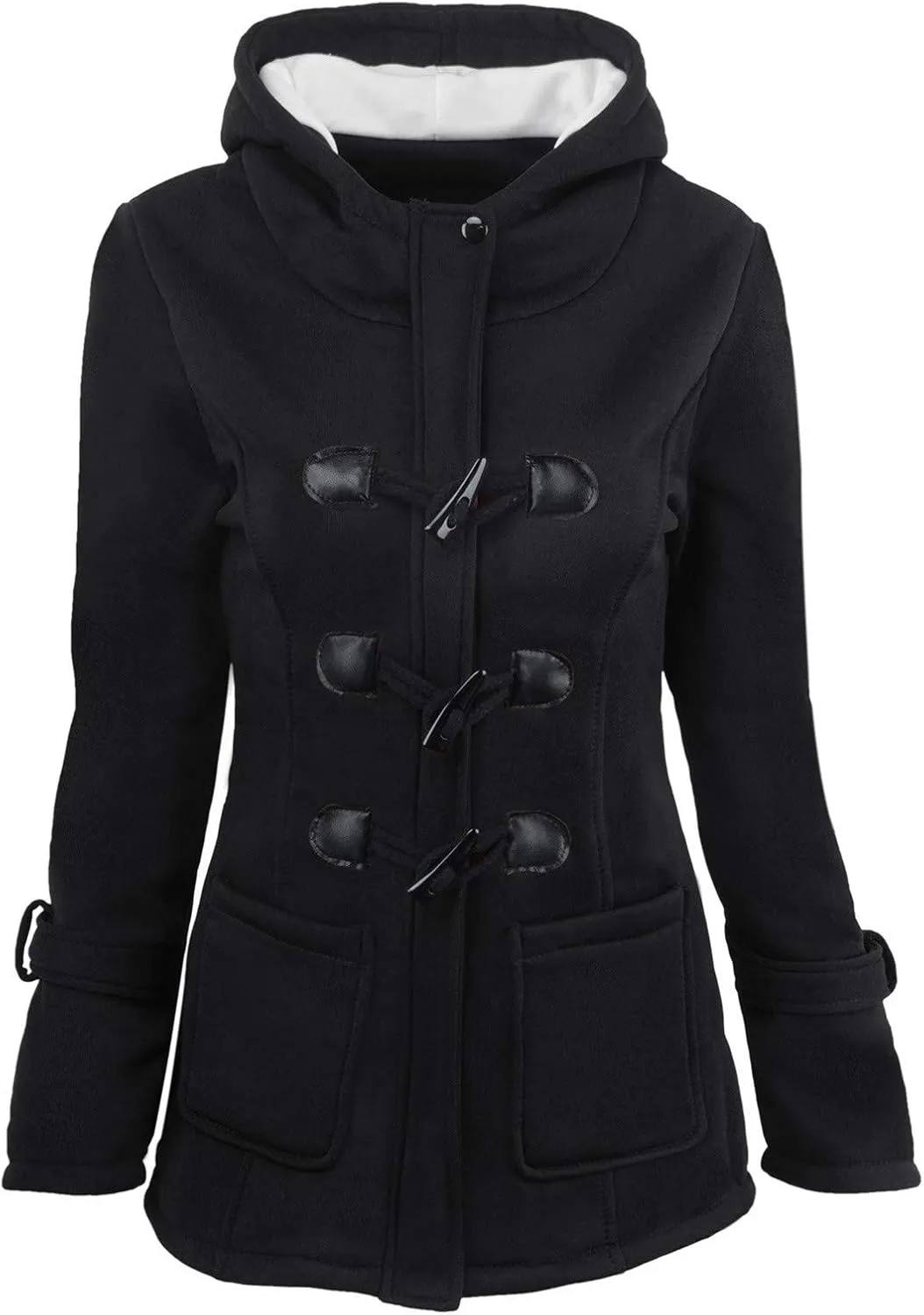 Womens Oversized Fuzzy Fleece Sherpa Hoodies Fashion Horn Button Fleece Thicken Coat Shaggy Warm Winter Outerwear