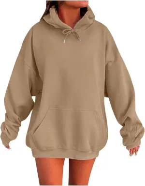 Womens Oversized Hoodies Fleece Sweatshirts Long Sleeve Fleece Sweater Pocket Pullover Fall Outfit Winter Fashion Y2k Clothes