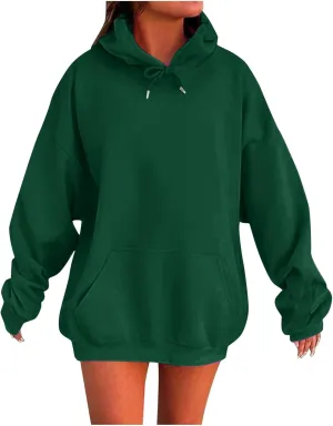 Womens Oversized Hoodies Fleece Sweatshirts Long Sleeve Fleece Sweater Pocket Pullover Fall Outfit Winter Fashion Y2k Clothes