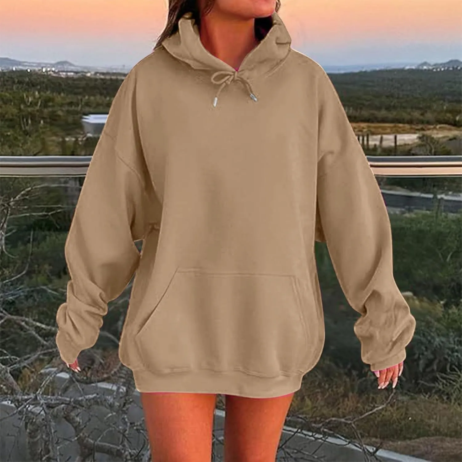 Womens Oversized Hoodies Fleece Sweatshirts Long Sleeve Fleece Sweater Pocket Pullover Fall Outfit Winter Fashion Y2k Clothes