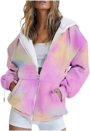 Womens Oversized Hoodies Floral Butterfly Print Full Zip Long Sleeve Fall Sweatshirt Workout Drawstring Jackets with Pockets