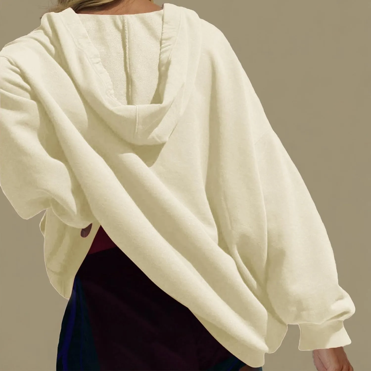 Womens Oversized Hoodies V Neck Sweatshirts Solid Long Sleeve Pullover Casual Fall Clothes 2024 Trendy Hooded Top
