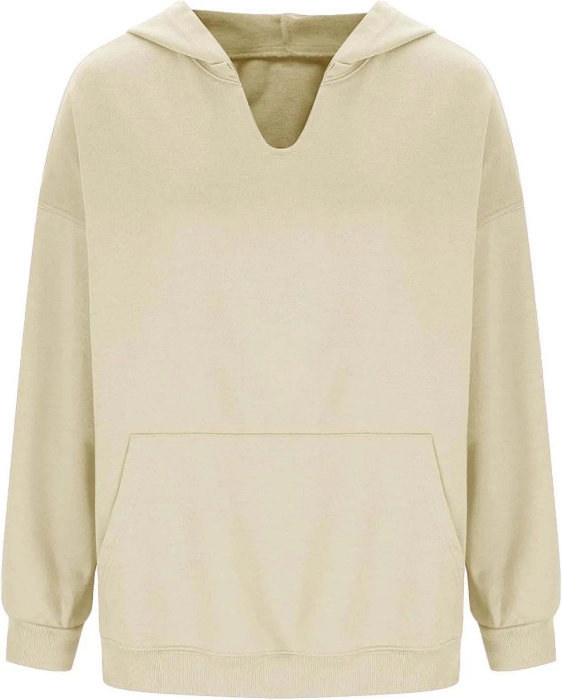 Womens Oversized Hoodies V Neck Sweatshirts Solid Long Sleeve Pullover Casual Fall Clothes 2024 Trendy Hooded Top