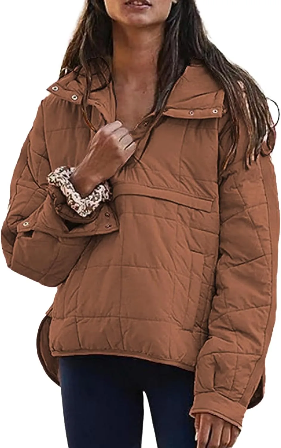 Womens Oversized Puffer Jacket Baggy Zip Up Quilted Lightweight Down Coat Long Sleeve Packable Short Down Coat Tops
