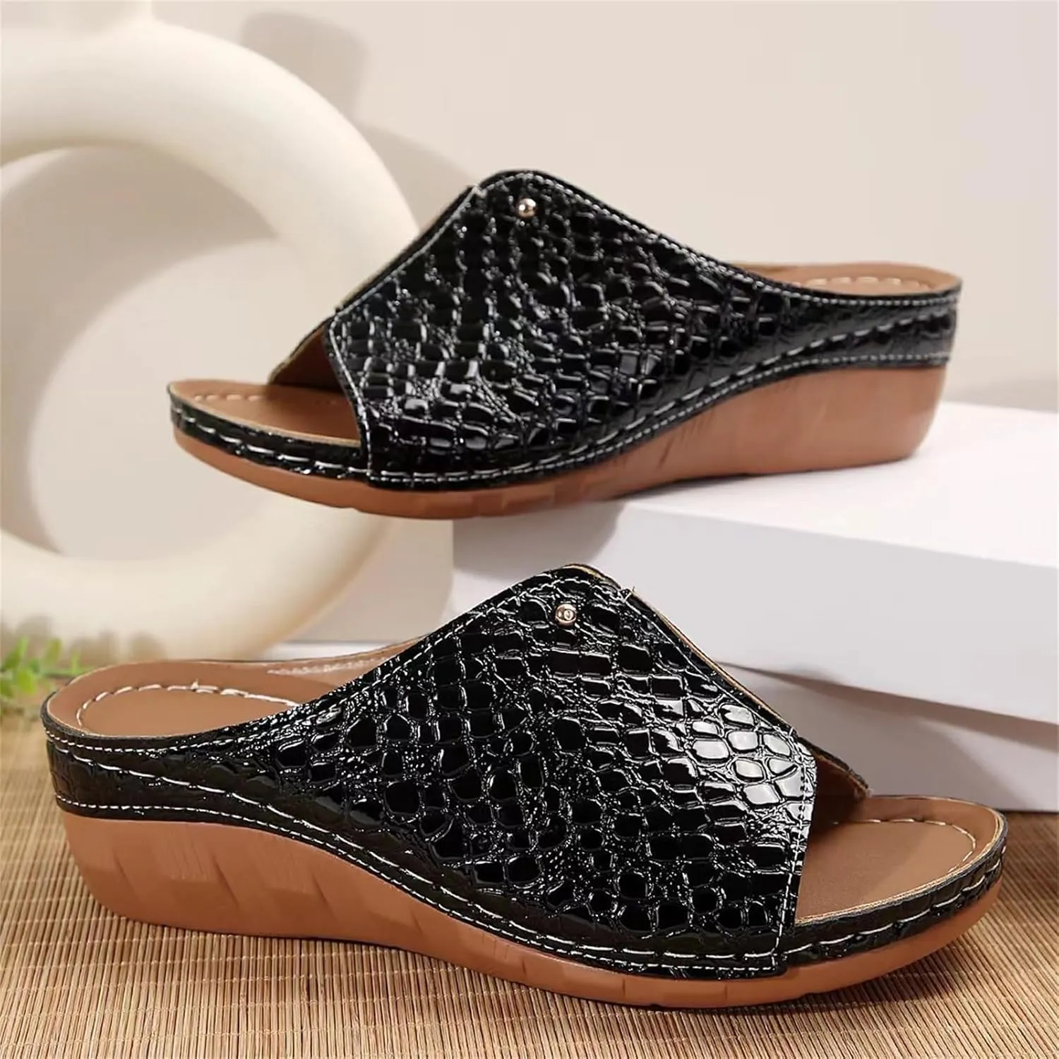 Women's Platform & Wedge Sandals Leather Arch Support Orthopedic Sandals, Summer Slip On Walking Shoes Open Toe Comfortable Platform Orthopedic Slippers Slide Sandal