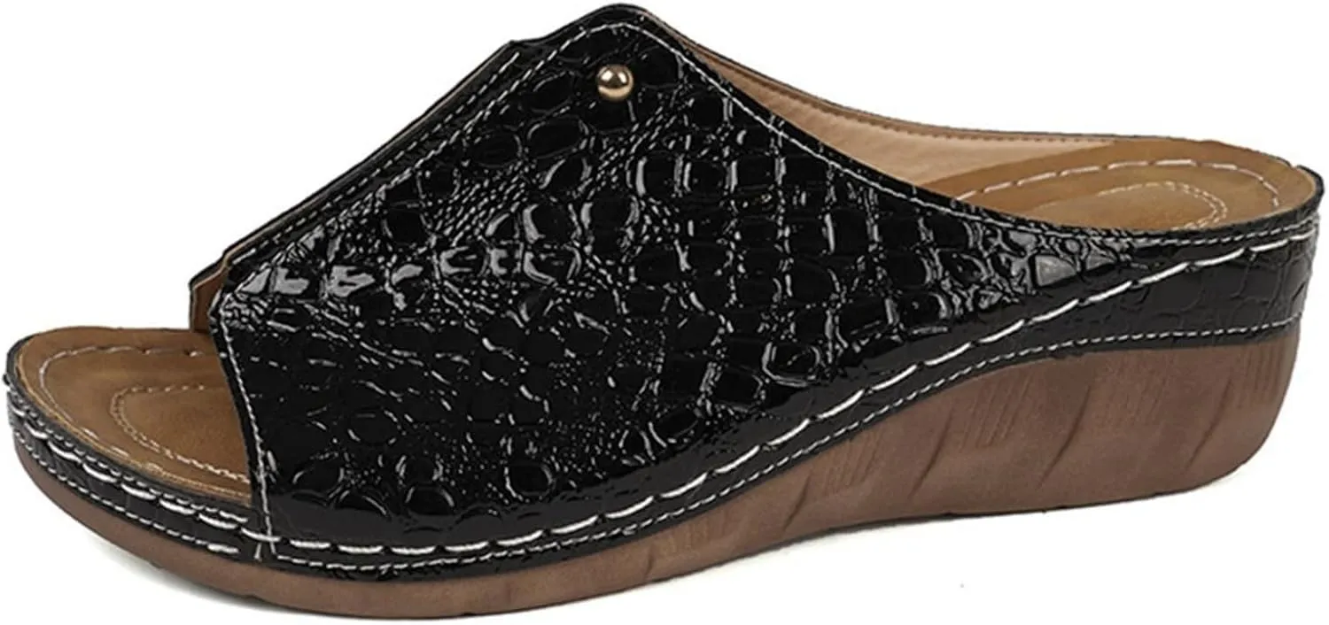Women's Platform & Wedge Sandals Leather Arch Support Orthopedic Sandals, Summer Slip On Walking Shoes Open Toe Comfortable Platform Orthopedic Slippers Slide Sandal
