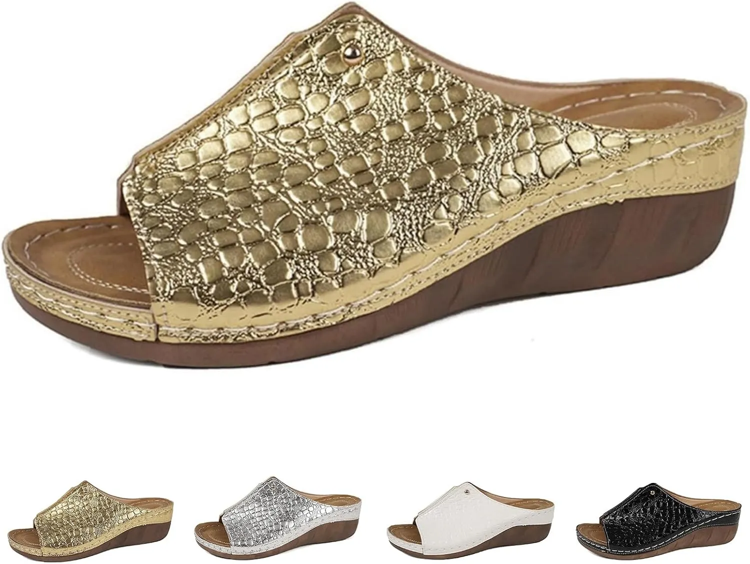 Women's Platform & Wedge Sandals Leather Arch Support Orthopedic Sandals, Summer Slip On Walking Shoes Open Toe Comfortable Platform Orthopedic Slippers Slide Sandal