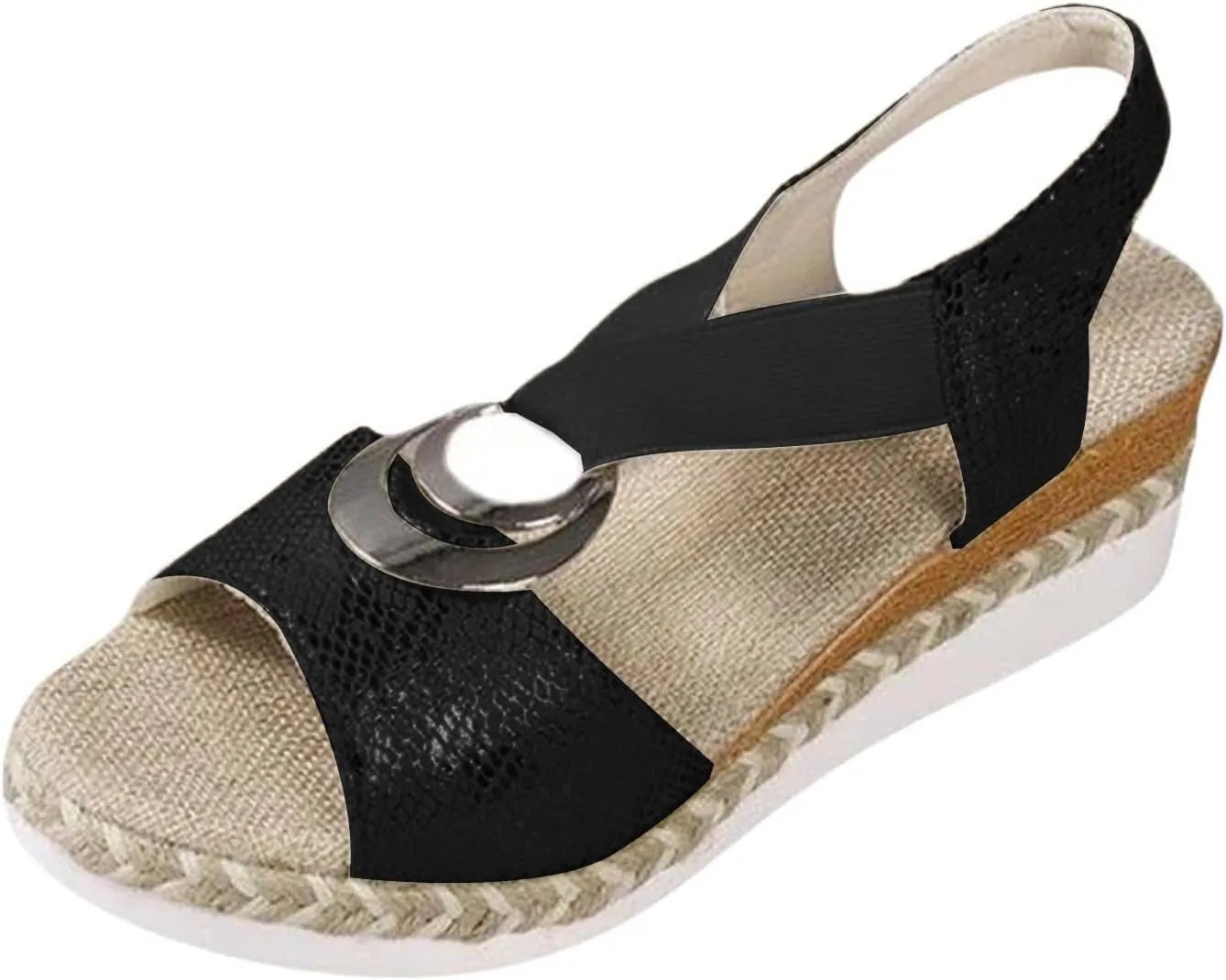 Women's Platform Sandals Slip On Elastic Ankle Strap Open Toe Wedges Summer Dress Shoes Casual Bohemia Outdoor Beach Shoes Dressy Walking Sandal