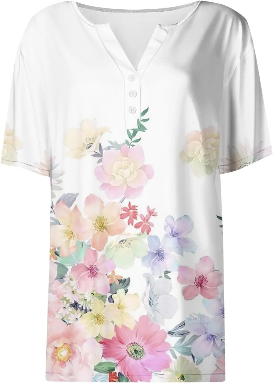 Womens Polo Shirts Short Sleeve Oversized V-Neck Pullover Printed Casual Shirt Top Loose Trendy Button Down T Shirt