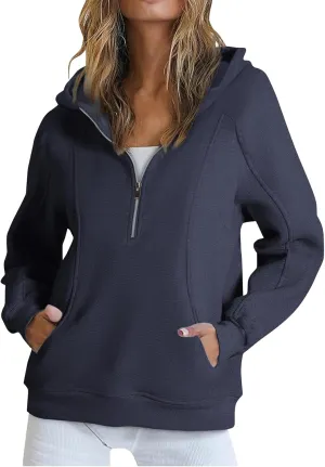 Womens Quarter Zip Sweatshirts Solid Oversized Hoodies Casual Comfy Long Sleeve Pullover Tops Fall Winter Outfits 2024