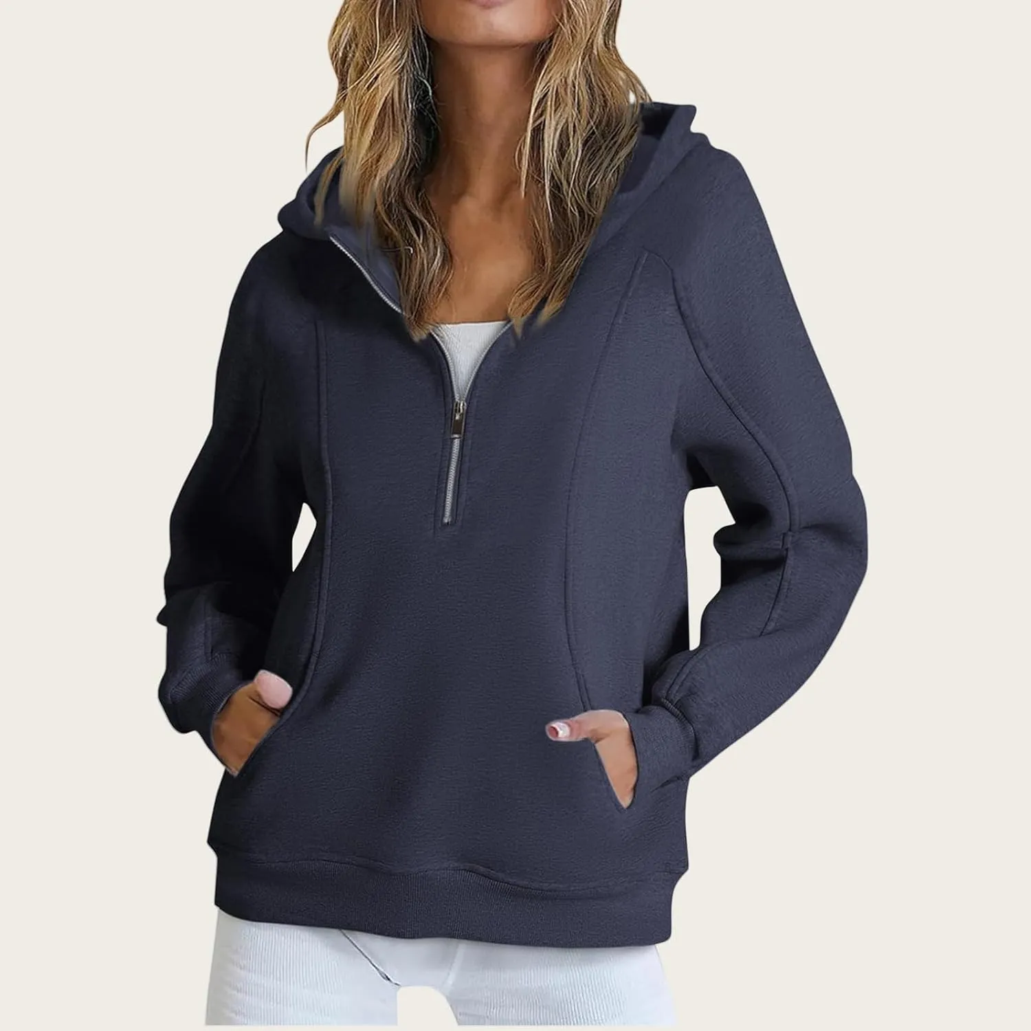 Womens Quarter Zip Sweatshirts Solid Oversized Hoodies Casual Comfy Long Sleeve Pullover Tops Fall Winter Outfits 2024
