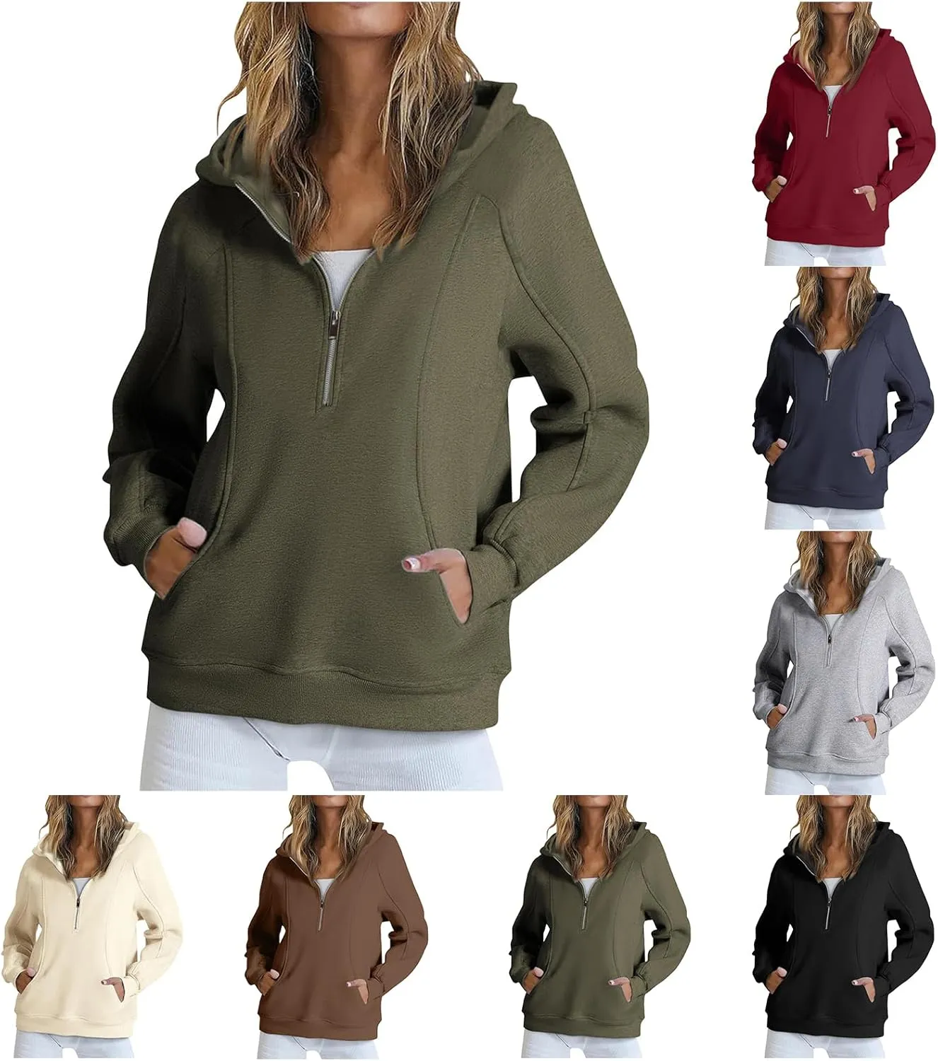 Womens Quarter Zip Sweatshirts Solid Oversized Hoodies Casual Comfy Long Sleeve Pullover Tops Fall Winter Outfits 2024