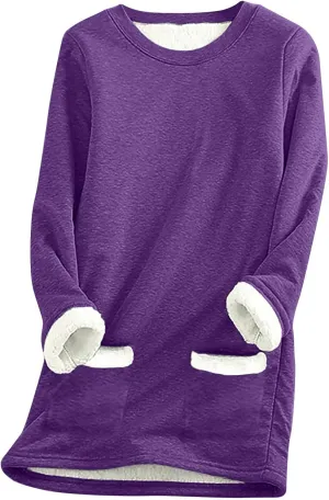 Women's Sherpa Lined Pullover Fleece Crewneck Sweatshirts Cute Winter Warm Fuzzy Sweaters Casual Loungewear