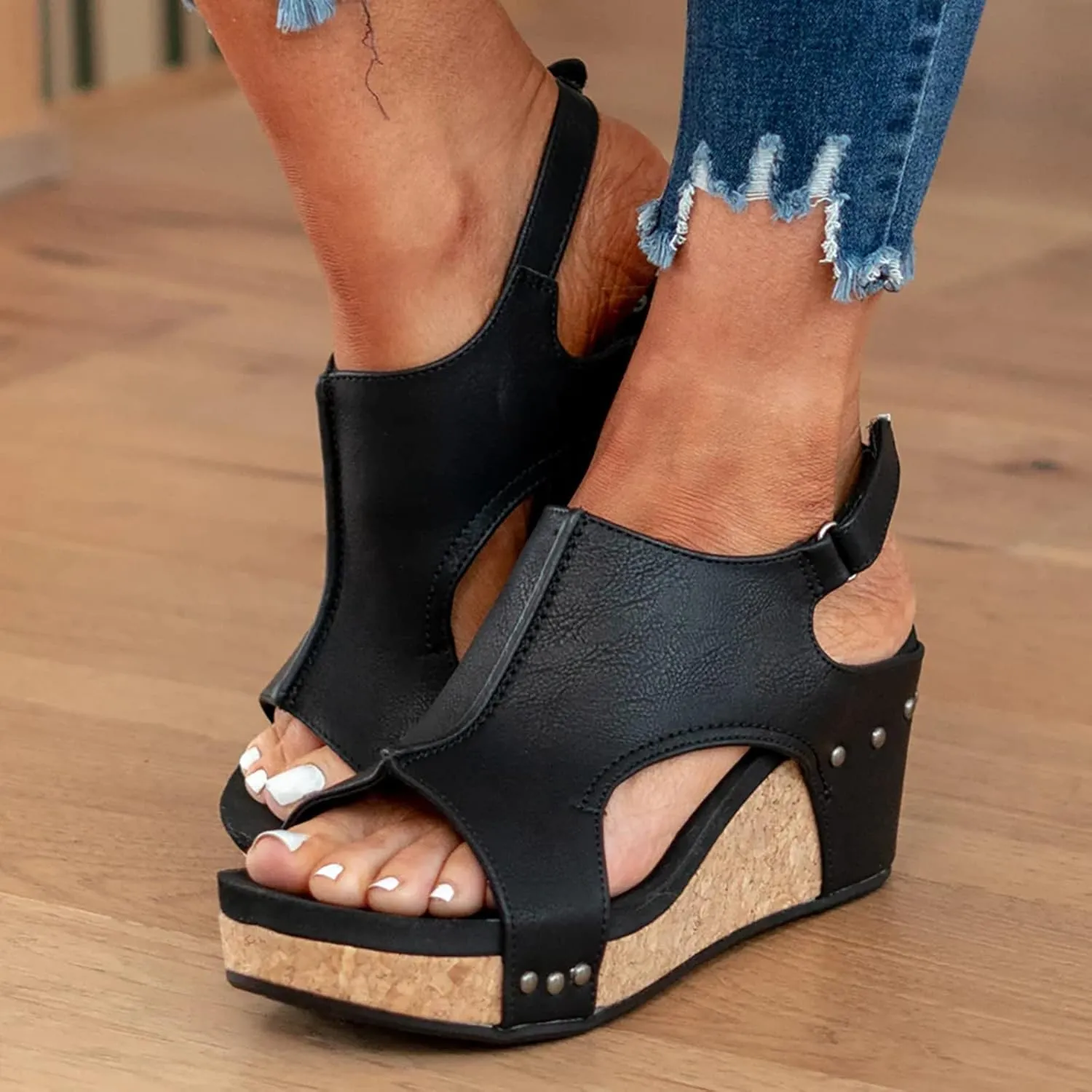 Womens Slide Wide Width Platform Wedge Sandals Open Toe Ankle Strap Orthopedic Sandals Casual High Wedges Slip on Sandles Dressy Shoes