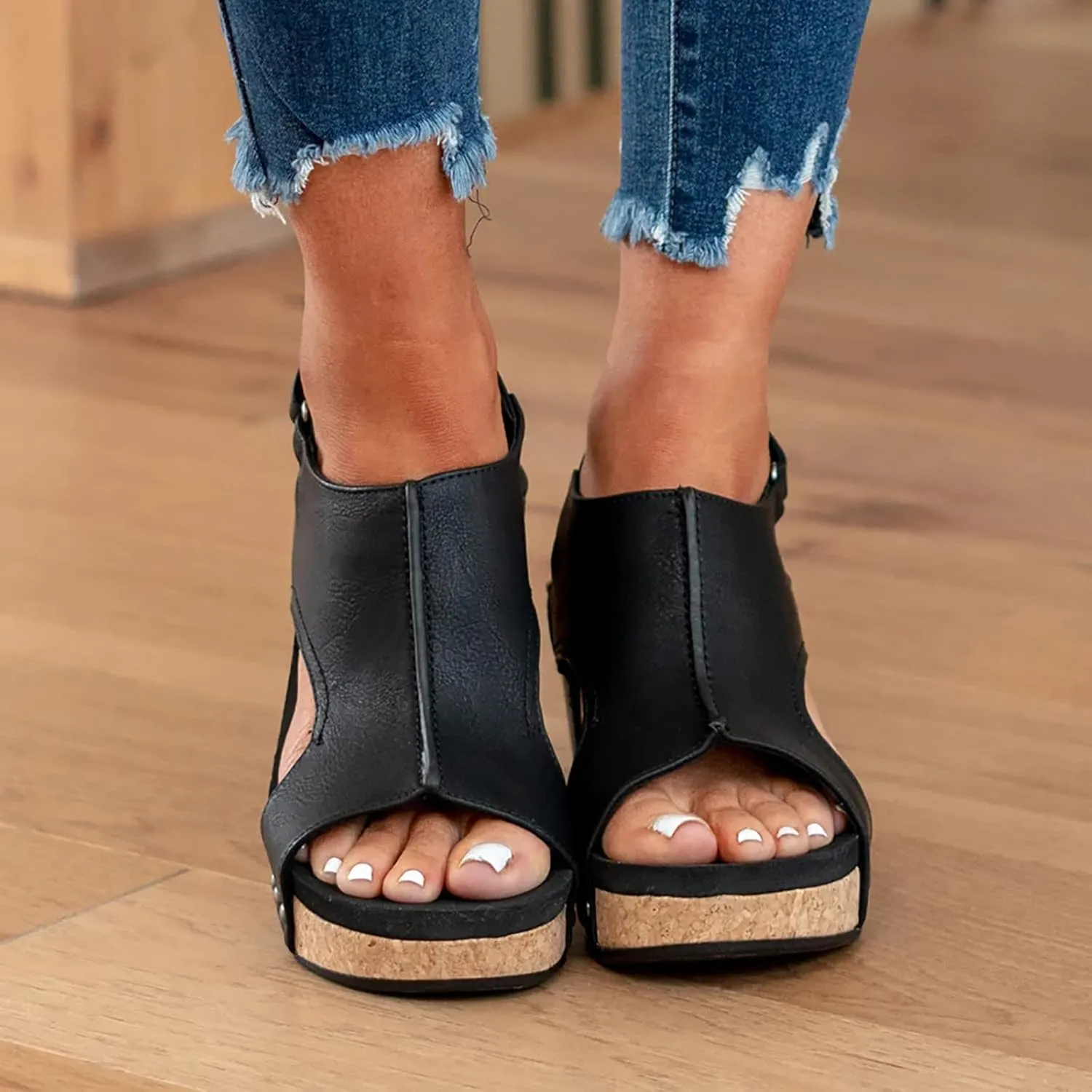 Womens Slide Wide Width Platform Wedge Sandals Open Toe Ankle Strap Orthopedic Sandals Casual High Wedges Slip on Sandles Dressy Shoes