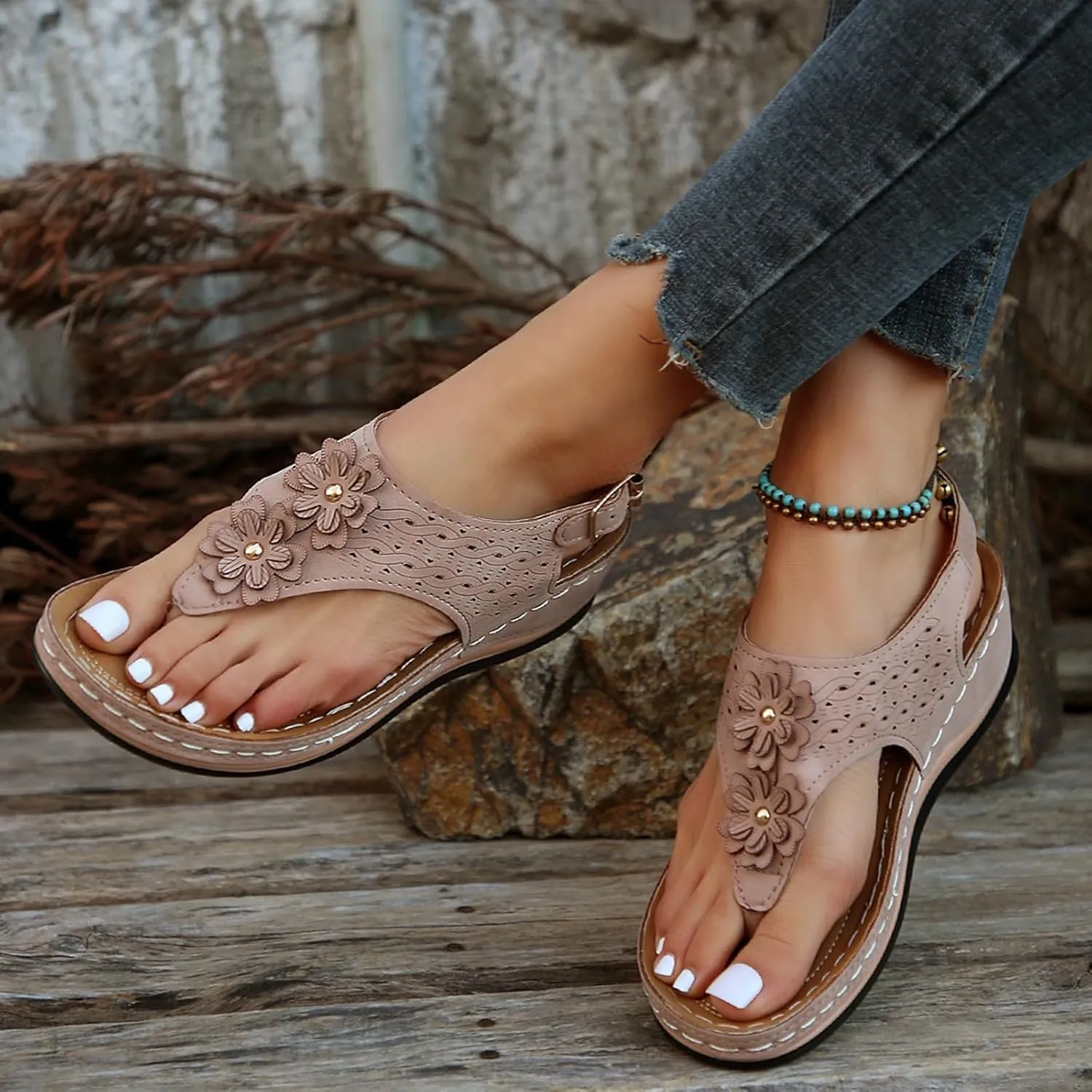 Women's Spring Summer And Autumn Wedge Sandals With Flower Clips Wedge Heels Beach Fisherman Sandals for Women Heel