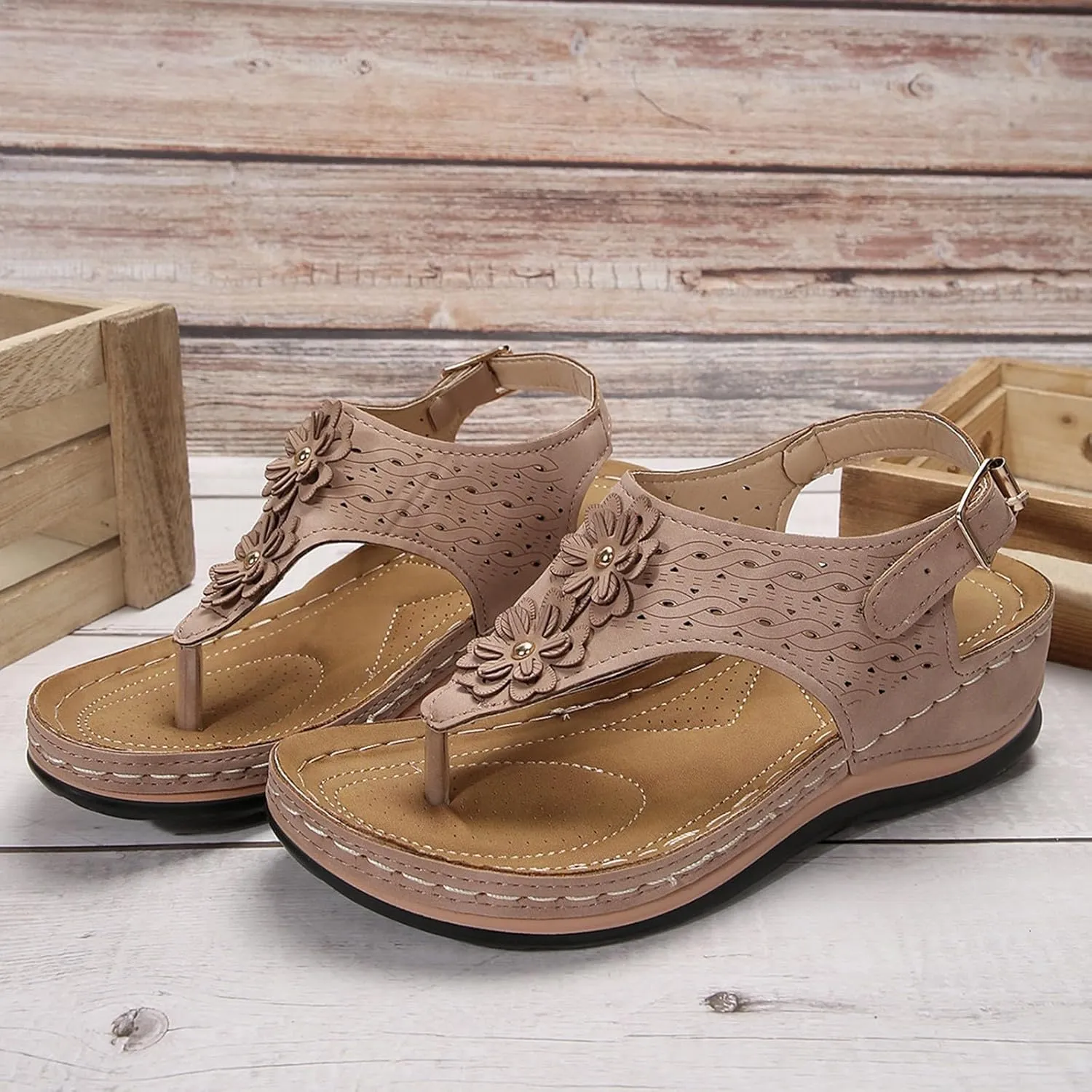 Women's Spring Summer And Autumn Wedge Sandals With Flower Clips Wedge Heels Beach Fisherman Sandals for Women Heel