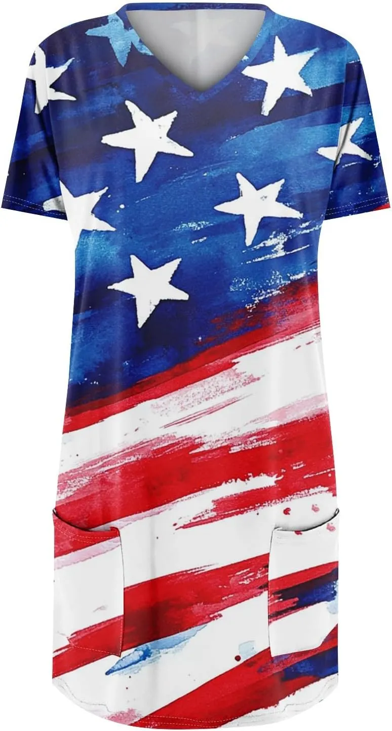 Womens Summer 2025 Casual Short Sleeve V Neck Shirts Loose Fit Oversized Tshirts Tunic Tops With Pockets