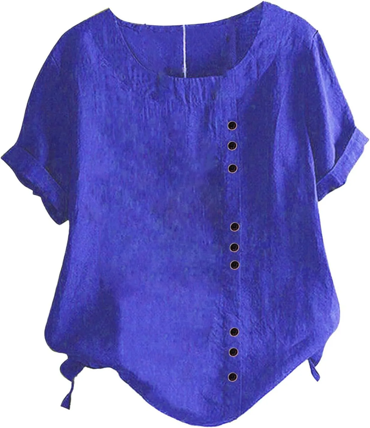 Women's Summer Embroidered T Shirts Casual Cotton Linen Blouse Short Sleeve Round Neck Tops Oversized Boho Tees