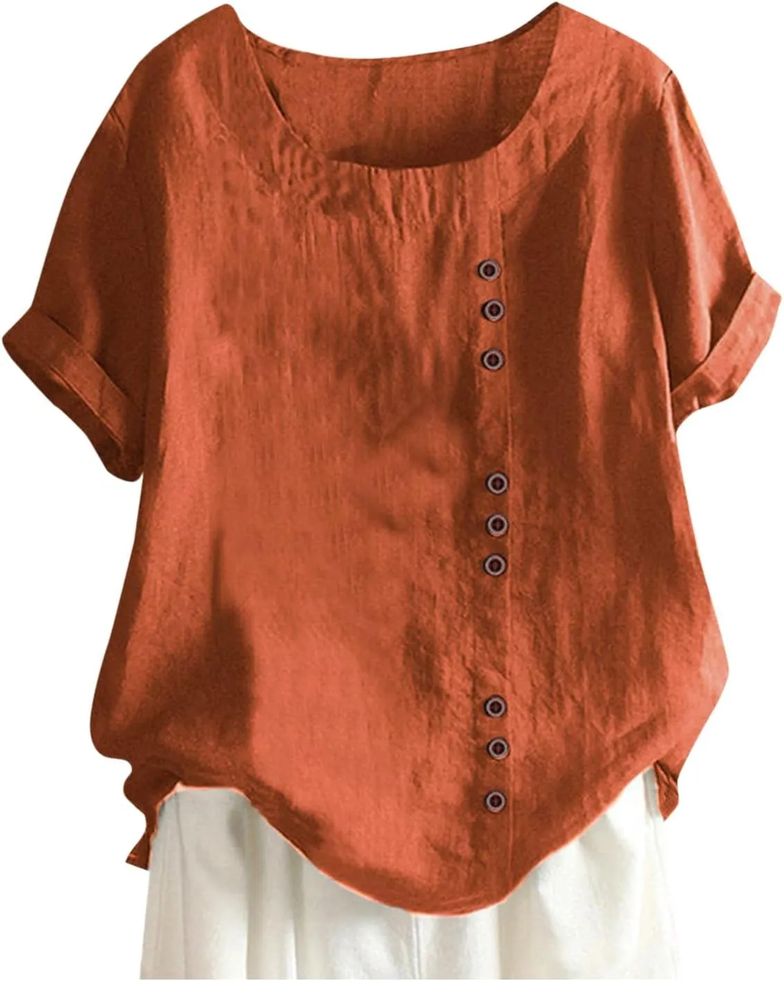 Women's Summer Embroidered T Shirts Casual Cotton Linen Blouse Short Sleeve Round Neck Tops Oversized Boho Tees