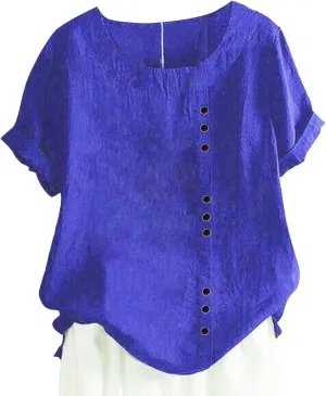 Women's Summer Embroidered T Shirts Casual Cotton Linen Blouse Short Sleeve Round Neck Tops Oversized Boho Tees