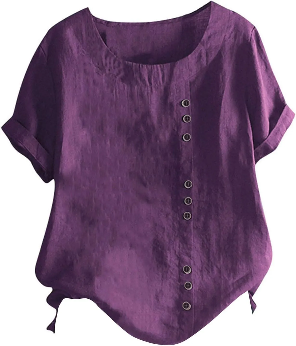 Women's Summer Embroidered T Shirts Casual Cotton Linen Blouse Short Sleeve Round Neck Tops Oversized Boho Tees