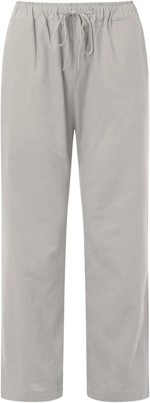 Womens Summer Linen Pants Wide Leg Casual Palazzo Pant Lounge High Waisted Beach Long Trousers Pants with Pockets