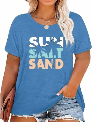 Women's Summer Plus Size Beach Vacation Printed Short Sleeve Round Neck Casual Top