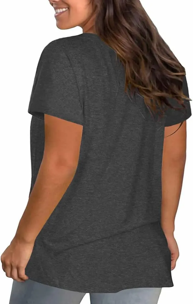 Women's Summer Plus Size Beach Vacation Printed Short Sleeve Round Neck Casual Top