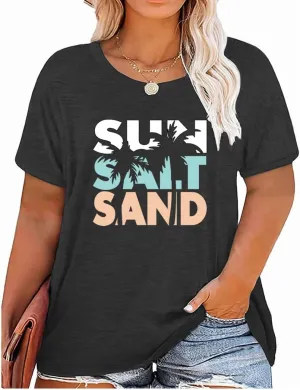 Women's Summer Plus Size Beach Vacation Printed Short Sleeve Round Neck Casual Top
