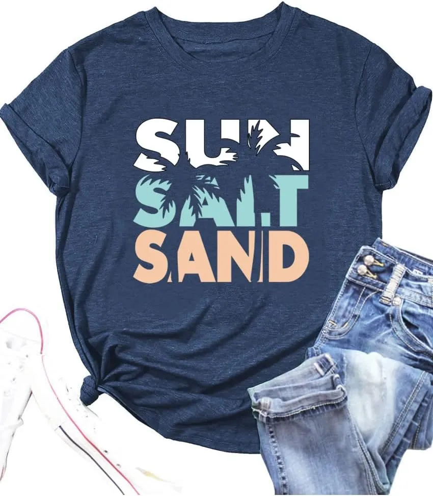 Women's Summer Plus Size Beach Vacation Printed Short Sleeve Round Neck Casual Top