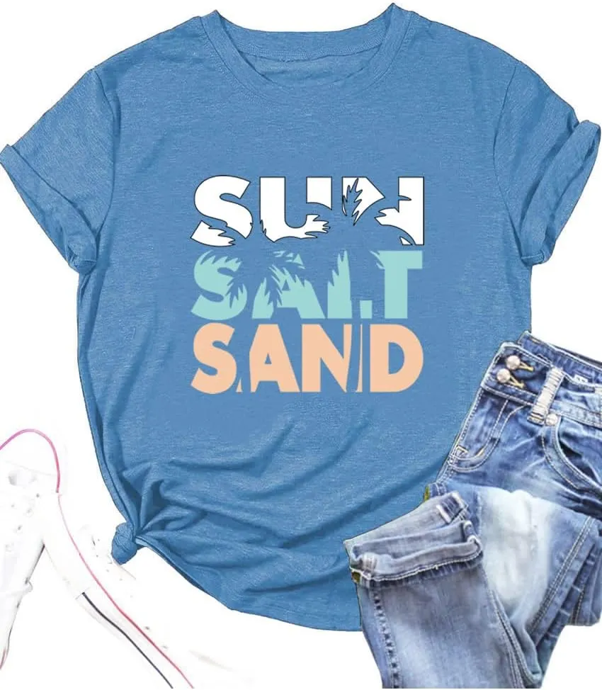 Women's Summer Plus Size Beach Vacation Printed Short Sleeve Round Neck Casual Top