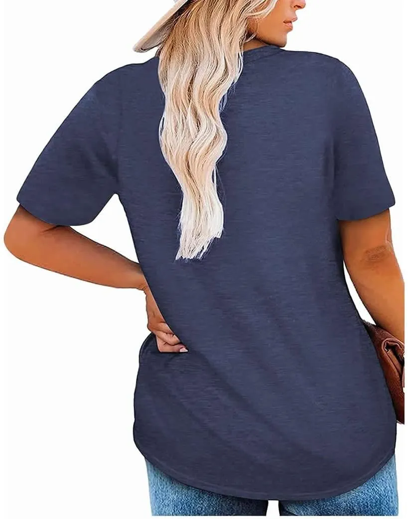 Women's Summer Plus Size Beach Vacation Printed Short Sleeve Round Neck Casual Top