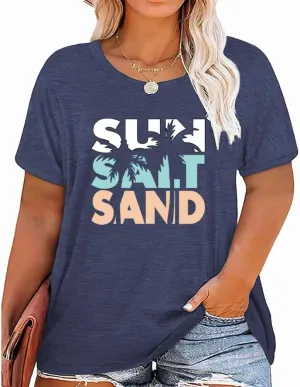 Women's Summer Plus Size Beach Vacation Printed Short Sleeve Round Neck Casual Top