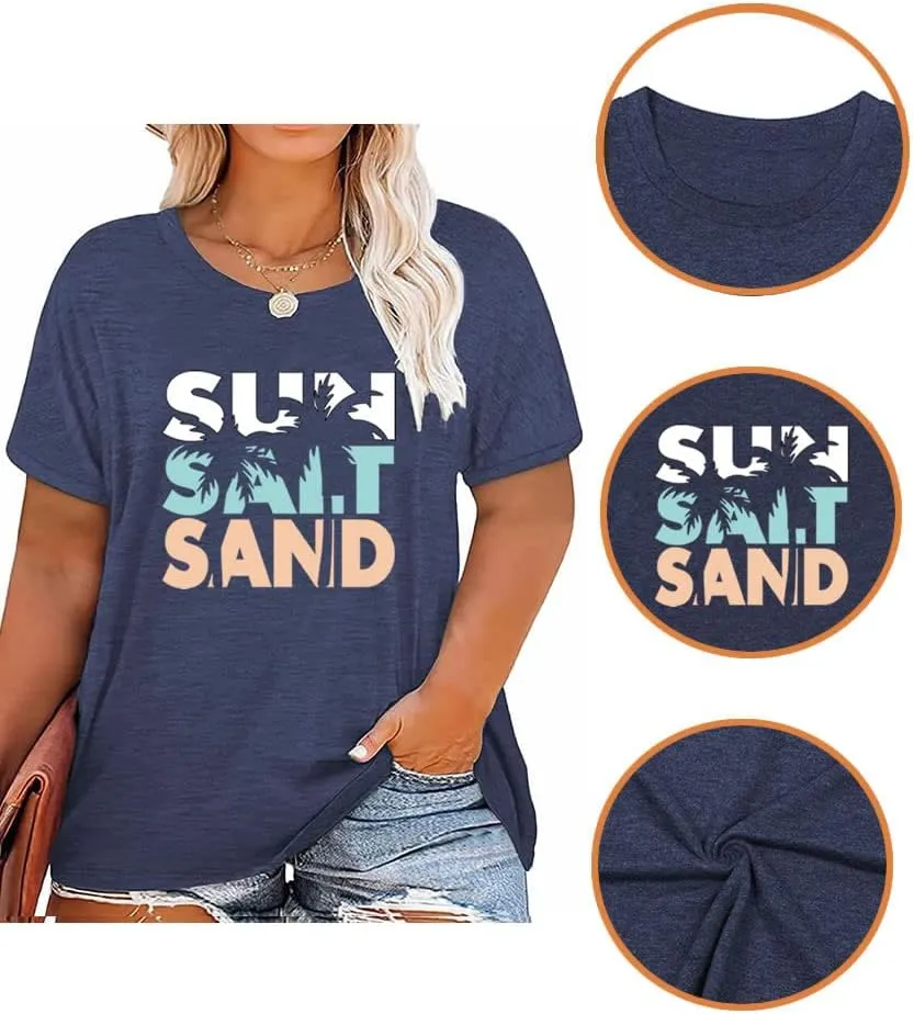 Women's Summer Plus Size Beach Vacation Printed Short Sleeve Round Neck Casual Top