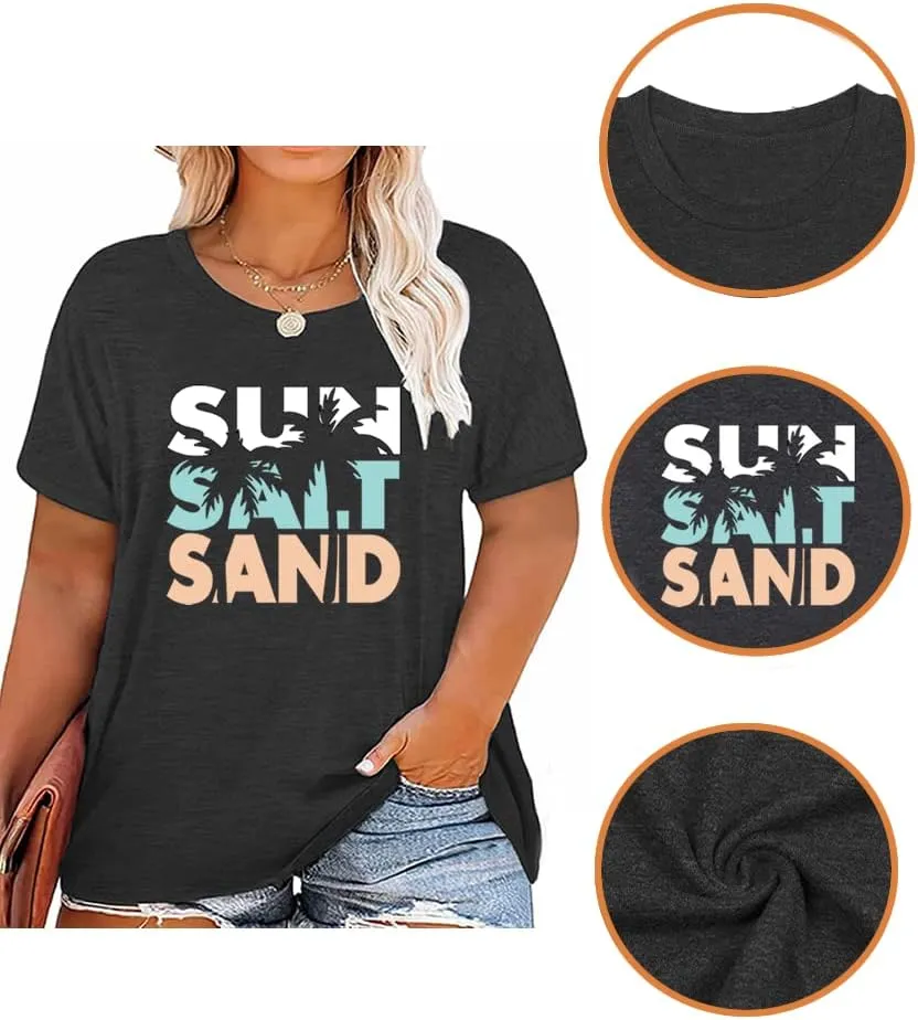 Women's Summer Plus Size Beach Vacation Printed Short Sleeve Round Neck Casual Top