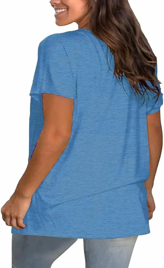 Women's Summer Plus Size Beach Vacation Printed Short Sleeve Round Neck Casual Top