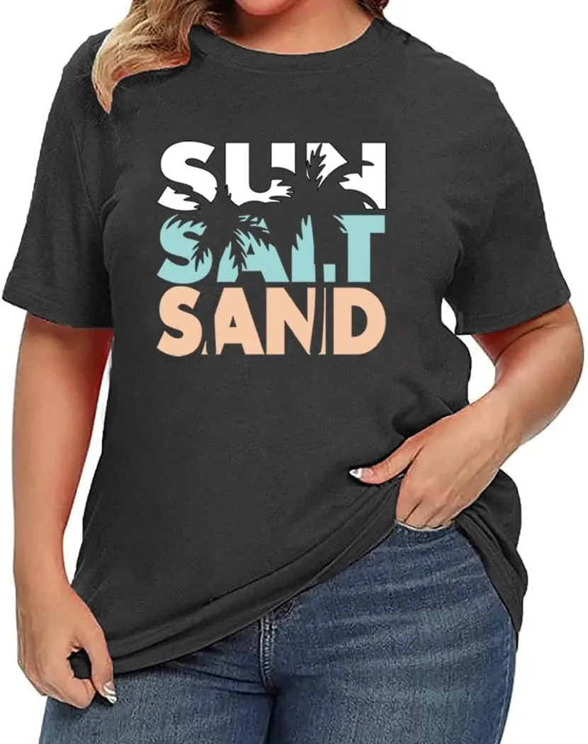 Women's Summer Plus Size Beach Vacation Printed Short Sleeve Round Neck Casual Top