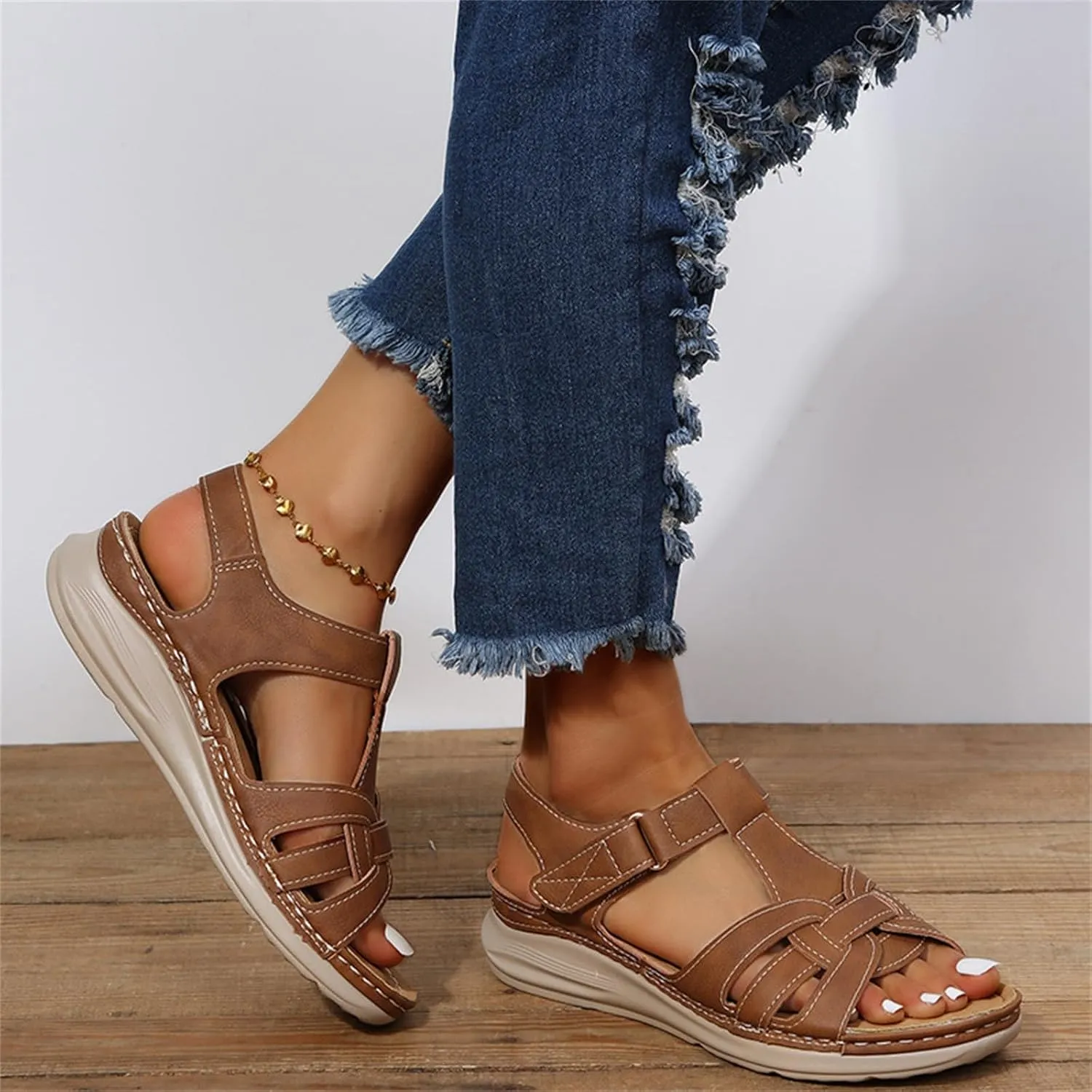 Womens Summer Sandals Casual Bohemia Gladiator Closed Toe Slip On Wedge Shoes Comfort Ankle Strap Platform Sandals