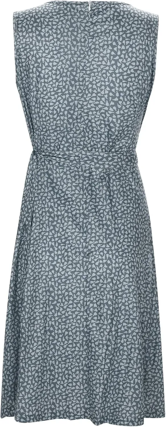 Womens Sun dress Summer Floral Short Sleeveless Wrap V Neck A-Line Midi Dress Beach Travel Vacation Outfits